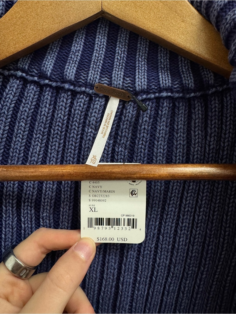 Free People Navy Striped Ribbed Crewneck Cardigan - Picture 3 of 5
